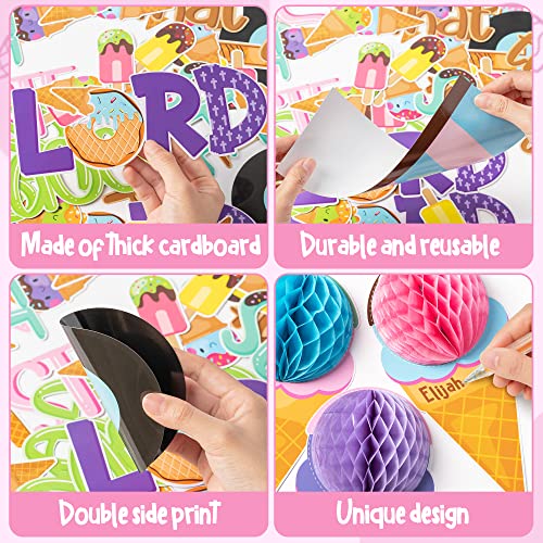 CY2SIDE 73PCS Ice Cream Taste and See that the Lord is Good Christian Cut-Outs for Classroom Bulletin Board Jesus Summer Ice Cream Honeycomb Cut-Out Faith Religious Back to School Sunday Trim Border - style: Summer Ice Cream