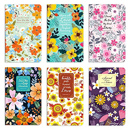 ANZON MORIES 6 Packs Floral Notebooks, 80 Pages (40 Sheets Lined), 5"x8"