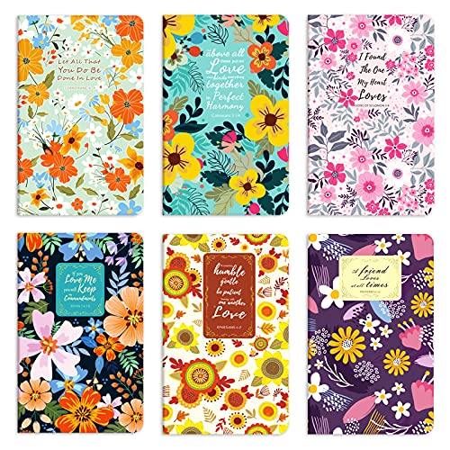ANZON MORIES 6 Packs Floral Notebooks, 80 Pages (40 Sheets Lined), 5"x8"