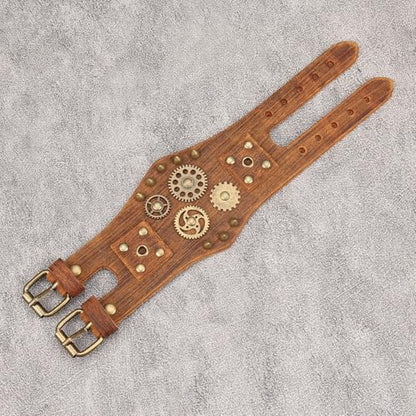 GelConnie Punk Leather Cuff Bracelet Adjustable Straps Wrap Bracelets Arm Armor Cuff Gothic Leather Wristbands for Men, Women - color: MLPB111-Brown
