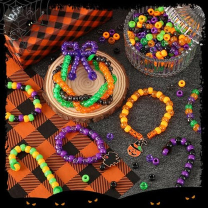 UPINS 1200Pcs Halloween Pony Beads Bulk for Jewelry Making Bracelets - color: Glitter Black Purple Orange Green