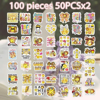 Softball Bow Stickers for Adults - 100 Pcs Coquete Sports Water Bottle Stickers, Cute Motivational Waterproof Scrapbook Sticker, Vinyl Decals for Luggage Laptop Journal - style: Softball