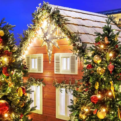 Retisee 1 Pcs 24 Inch Christmas Glitter Bethlehem Star Large LED Outdoor Xmas Lights Powered Hanging Outdoor Lighted Christmas Star for Yard Porch Festival Xmas Holiday Nativity Wedding (White)