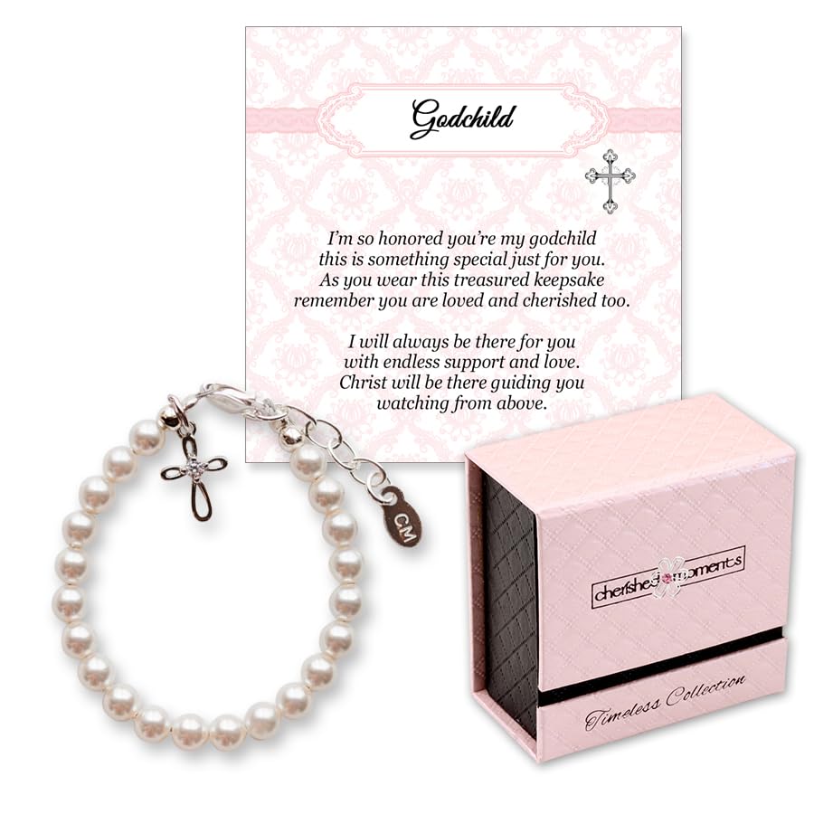 Cherished Moments Girls Godchild Cross Bracelet, .925 Sterling Silver - color: MED (9 months - 4 years)