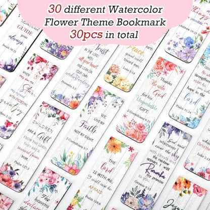 Chinco 30 Pcs Magnetic Christian Bookmarks - Bible Verse Inspirational Scripture Page Clips, Religious Prayer Bookmarks for Women, Kids, Teachers, Church Supplies & School Gifts(Flower) - style: Flower