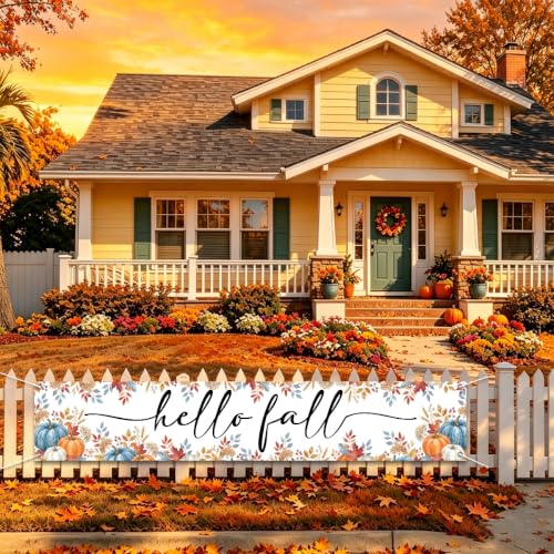 Fall Banner Happy Fall Yard Banner Pumpkin Sunflower Outdoor Decor - color: Hello
