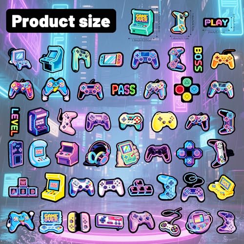 50Pcs Neon Game Water Bottle Stickers for Kids, Neon Video Gaming Sticker for Water Bottle, Vinyl Waterproof Laptop Decals for Gamers Teens Adults Sticker Pack - color: Non-luminescent-488kscp