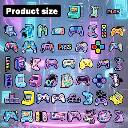 50Pcs Neon Game Water Bottle Stickers for Kids, Neon Video Gaming Sticker for Water Bottle, Vinyl Waterproof Laptop Decals for Gamers Teens Adults Sticker Pack - color: Non-luminescent-488kscp