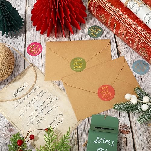 AnyDesign 600Pcs Christian Bible Verse Stickers 12 Styles Gold Foil Jesus Faith Stickers Inspirational Scripture Quotes Decals for Envelope Sealing Christmas 1.5 Inch - style: Boho Style