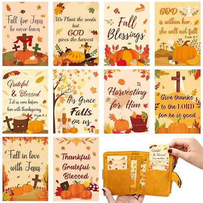 BeYumi Fall Religious Prayer Cards - 200Pcs Fall Pocket Wallet Cards Bulk with Bible Verses Corss Inspirational Words Faith Prayer Card for Gifts Autumn Party Sunday School Church Holiday Decoration - style: Fall