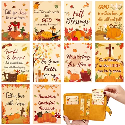 BeYumi Fall Religious Prayer Cards - 200Pcs Fall Pocket Wallet Cards Bulk with Bible Verses Corss Inspirational Words Faith Prayer Card for Gifts Autumn Party Sunday School Church Holiday Decoration - style: Fall