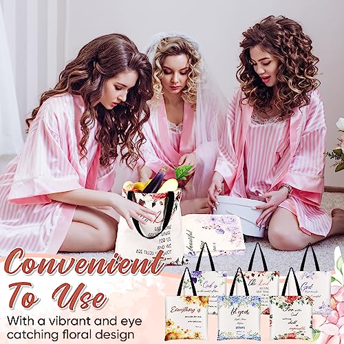 Silkfly 6 Pcs Christian Tote Bags for Women Bible Canvas Bag Religious Gift