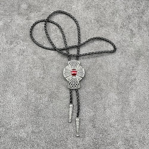Fashionable Cross Bolo Tie Multi-Color Cross Shield Necktie - color: Retro Style 4-red