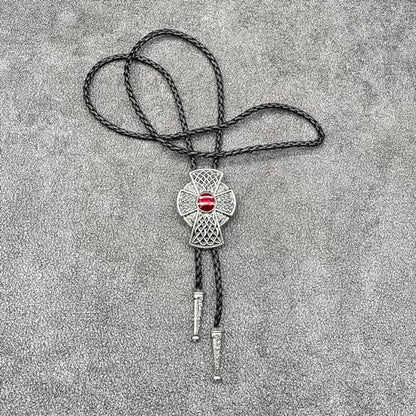 Fashionable Cross Bolo Tie Multi-Color Cross Shield Necktie - color: Retro Style 4-red