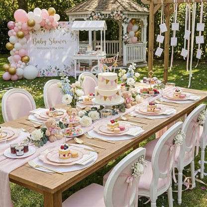 WDF 350Pcs Pink Plastic Plates - Pink and Gold Disposable Plates 50Guest Plastic Dinnerware for Baby Shower/Birthday/Wedding/Fall Party/Thanksgiving/Holidays - color: Pink and Gold, size: 350 pieces
