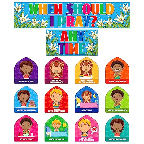 FaCraft When Should I Pray Sunday School Decorations for Classroom Religious Prayer Cutouts Posters Prayer Board Supplies Back to School Christian Bulletin Board Sets for Bible Church Wall Decor