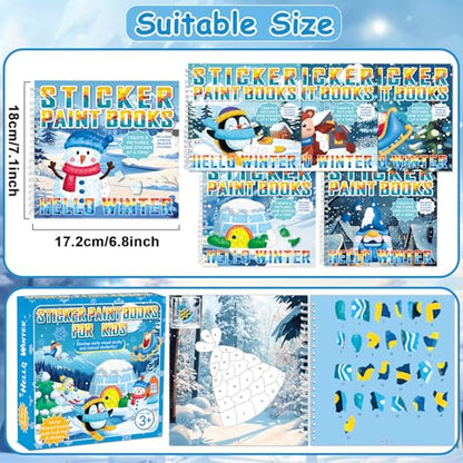6Pcs Hello Winter Paint by Sticker Books for Kids Ages 4-8 Sticker by Number Books Activity Book for Kids Ages 3-5 Sticker Puzzle Book Xmas Craft Art Toddler Girl Gift with Snowman Penguin 48 Pictures - style: Hello Winter