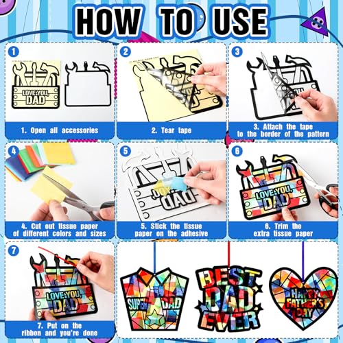 Eersida 32 Pcs Best Dad Suncatcher Craft Kit Stained Glass DIY - style: Best Dad