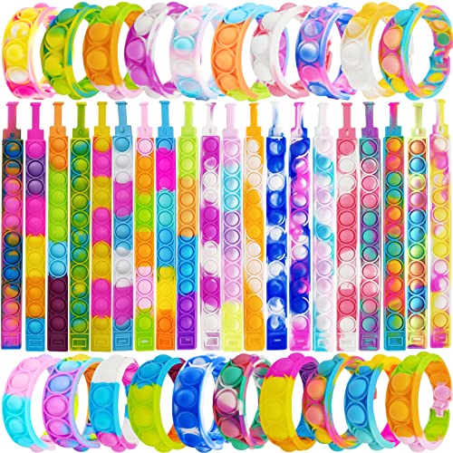 120 Pcs Pop Bracelet Bubble Fidget Toys for Party Favors, Hand Finger Silicone Wristband Bulk for Student Classroom Prizes, Goodie Bag Fillers Stuffers Birthday Christmas Valentine Gifts for Kid - style: 120pcs