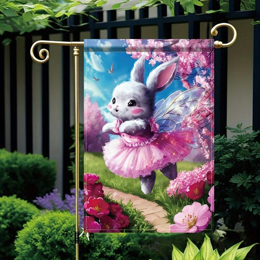 Garden Flag Cute Bunny Fairy in Pink Dress 12x18 Inch Double Sided Outdoor YardBanner for Spring Easter Rabbit Fairy Garden Decoration Decor - color: Fairy Bunny Blossom