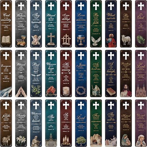 120 PCS Bible Bookmarks, 30 Designs with Hollow Cross Double Sided Printing Bookmarks, Christian Motivational Bookmarks for Women, Men, Church, Book Lovers (1.8” x 7.1”) - style: Bible Verses Bookmarks