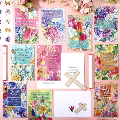50 Pack Christian Get Well Cards Bulk, 4 x 6 Inch Christian Sympathy Cards - style: Flower of Nature