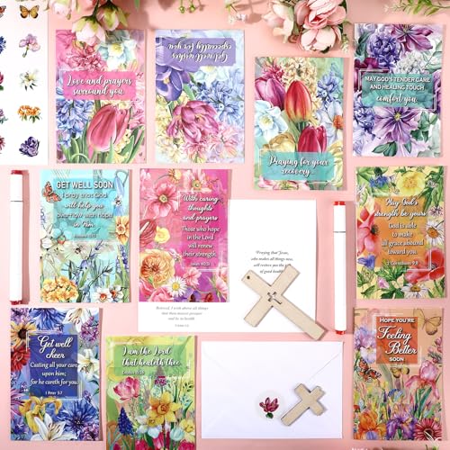 50 Pack Christian Get Well Cards Bulk, 4 x 6 Inch Christian Sympathy Cards - style: Flower of Nature
