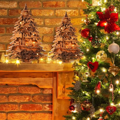 Honoson 2 Pieces Christmas Nativity Scene Wooden Tree Table Decoration