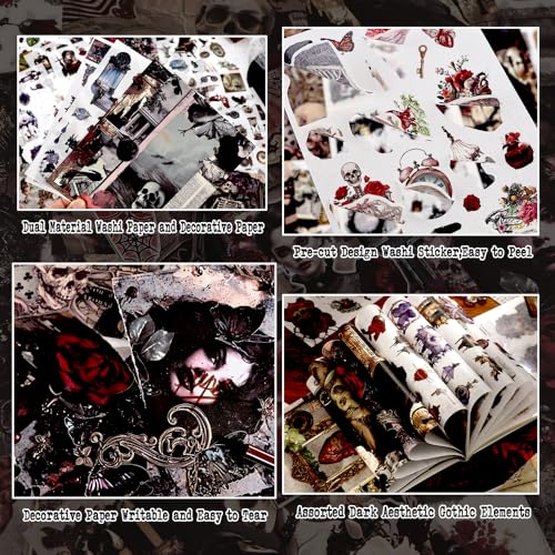 Halloween Gothic Ephemera Book, 50 Sheets Washi Stickers & Paper - color: 50 Gothic Sticker Paper Book