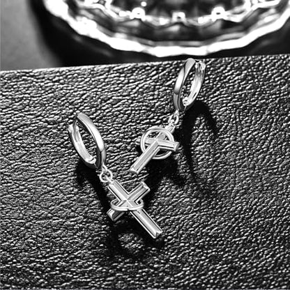 Cross Earrings 925 Sterling Silver Cross Dangle Earrings Christianity Jewelry Gift for Men Women - style: Ring Cross-Silver