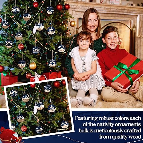 Soaoo 60 Pcs Christmas Nativity Scene Ornaments Bulk Wooden Decor, Classic - style: Classic