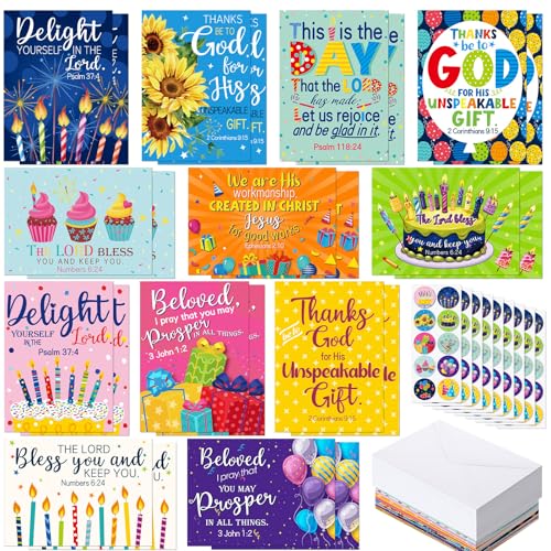 Gersoniel 24 Pack Religious Christian Birthday Cards Bulk,Classic Style - style: Traditional