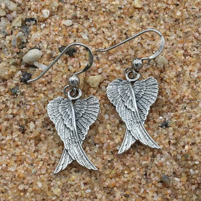 Sterling Silver Dangle Folded Feather Angel Wings Earrings