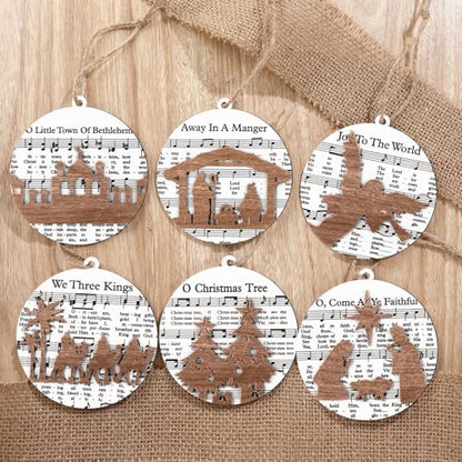 Bucherry 6 Pcs Wooden Christmas Nativity Scene Ornaments Bulk,Music Themed - style: Music Themed