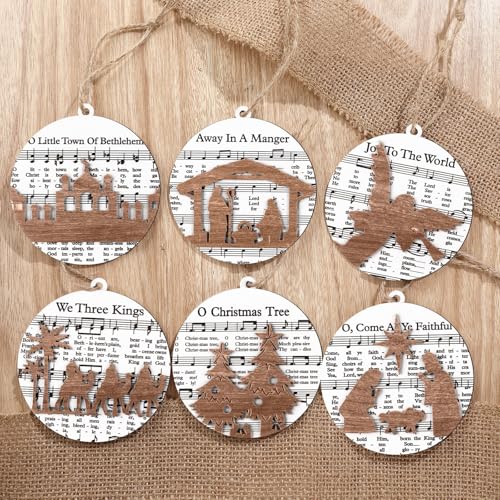 Bucherry 6 Pcs Wooden Christmas Nativity Scene Ornaments Bulk,Music Themed - style: Music Themed
