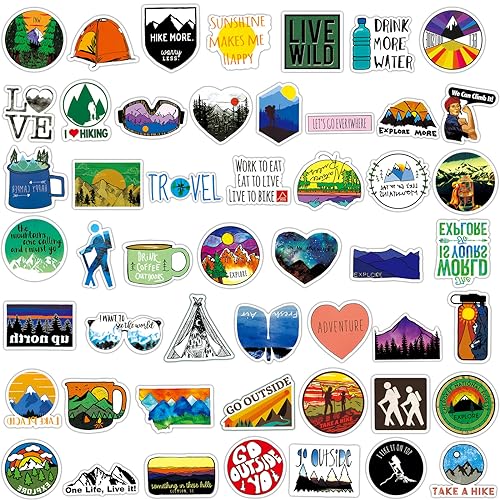 Outdoor Camping Hiking Adventure Stickers, 100pcs Waterproof Vinyl Travel Stickers for Water Bottle Laptop, Wilderness Nature Roadtrip Decals for Camper Bike Bumper Car Suitcase Luggage Skateboard - color: Green