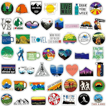 Outdoor Camping Hiking Adventure Stickers, 100pcs Waterproof Vinyl Travel Stickers for Water Bottle Laptop, Wilderness Nature Roadtrip Decals for Camper Bike Bumper Car Suitcase Luggage Skateboard - color: Green