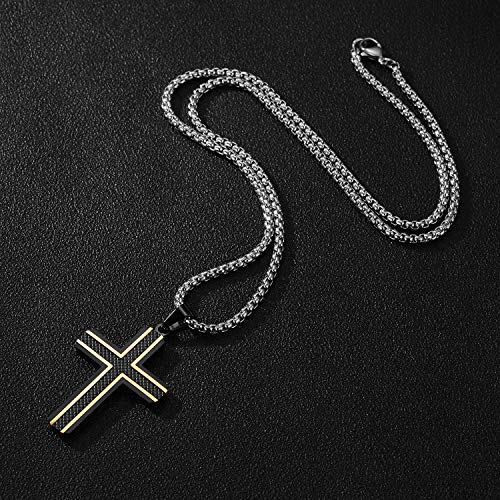 Holizaly Men's Cross Necklace 316L Stainless Steel Pendant White/Gold/Black/Blue Rolo Chain-Gift Box Included - color: Black gold