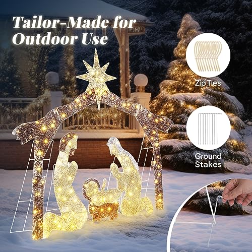Karl Home 6 ft Lighted Nativity Scene, 190 LED Lights, Brown Roof - style: Nativity Scene-Brown Roof