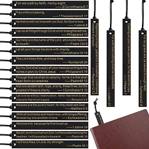 Roowest 20 Pieces Christian Gifts Bible Bookmark Inspirational Book Markers Religious Gifts for Mothers Day Christian Leather Bookmark Scripture Church Supplies Reading Reward, 20 Styles - color: Black