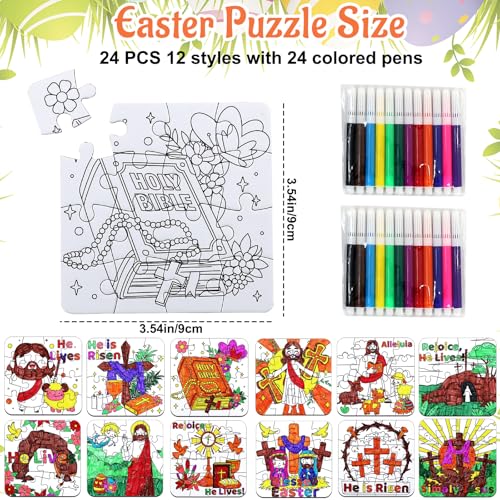 24Pcs Christian Easter Crafts for Kids bulk, Religious Easter Puzzle Activities for Basket Stuffers, Bible Jesus He Lives DIY Arts Jigsaw Kits for Classroom gifts, Spring Party Favors, Coloring Games - color: Easter Religious Colorful