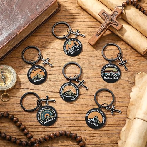 Tondiamo 12 Pcs Christian Bible Verse Keychains for Men Inspirational Religious Confirmation Gifts Bulk Father Day for Men Christian Cross Scripture Stuff