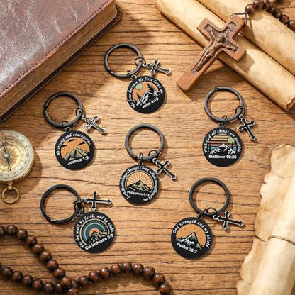 Tondiamo 12 Pcs Christian Bible Verse Keychains for Men Inspirational Religious Confirmation Gifts Bulk Father Day for Men Christian Cross Scripture Stuff