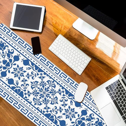 Blue Flroal Desk Mat, Blue and White Mouse Pad for Desktop 31.5x11.8 - color: Blue and White Chinoiserie, size: 31.5L x 11.8W inches