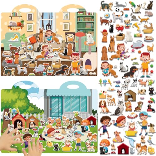 Pet Shop 3D Puffy Sticker Activity Book 100 Reusable Stickers Activities Puppy Sticker Book Cute Dog Cats Christmas Removable Stickers for Gifts Toys Supplies Favor - style: Pet Shop