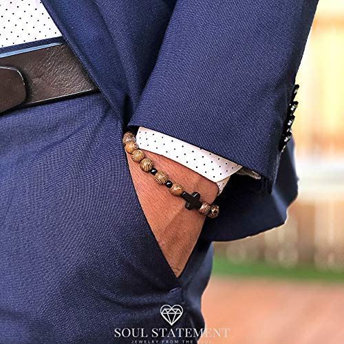 Wood Beaded Cross Bracelet for Men: Confirmation Gifts for Teens First Communion Religious Cross Statement - style: Wood Bead and Stone Cross