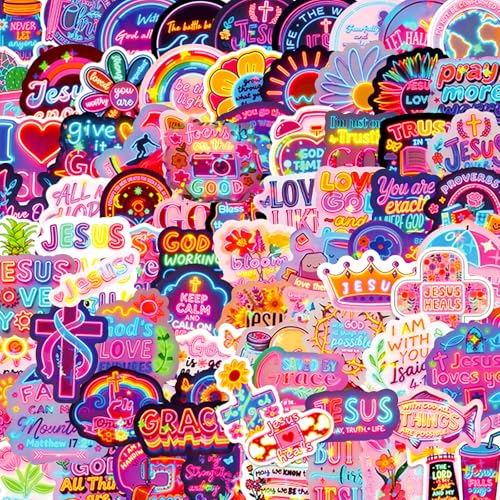 104 PCS Neon Inspirational Christian Stickers, Bible Verse Jesus Stickers for Laptop Water Bottles Scrapbook, Bible Study Journaling Prayer Board Supplies Religious Faith Christian Gifts for Women Men - style: 104 PCS Neon Inspirational Christian Stickers