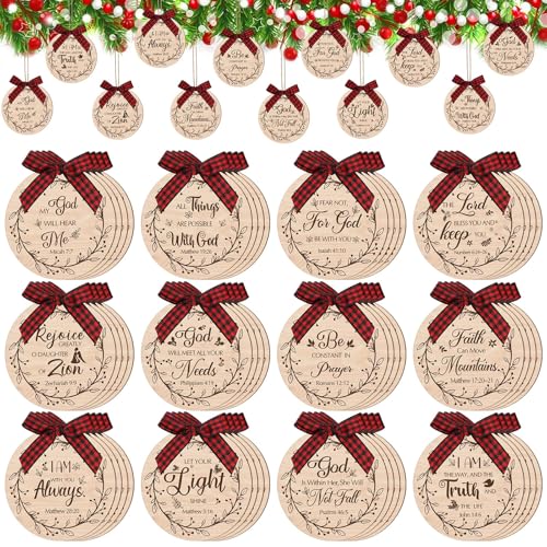 Soaoo 60 Pcs Christmas Bible Verse Ornament, Wood Christian Decor, Natural - color: Wood Color