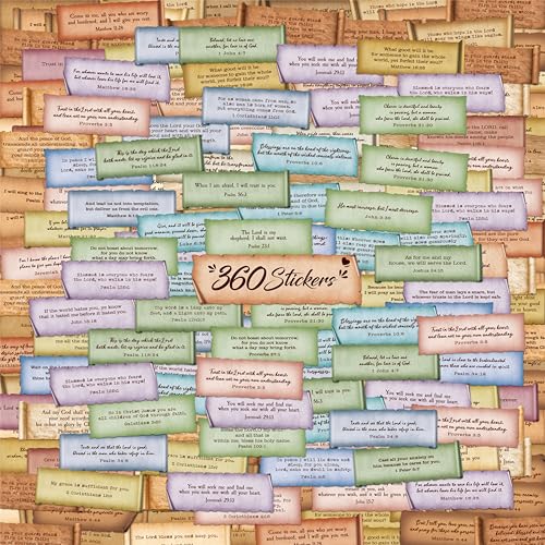 360PCS Bible Verse Stickers, 180 Retro Typewriter Style Designs Christian Religious Stickers Inspirational Vintage Waterproof Labels for Scrapbooks, Bottles, Computer, Planner, Diary, Laptop - color: Vintage Text Version