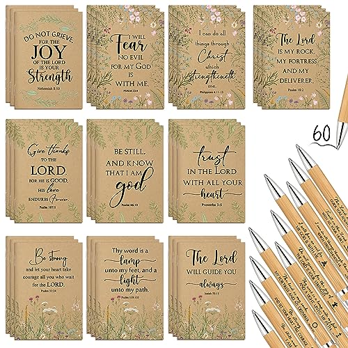 Ctosree 60 Pcs Bible Verse Notebooks Bulk with Pens Christian Gifts,Brown - color: as pictures shown